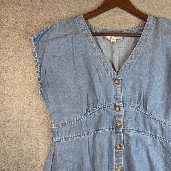 Loft Blue Denim, V Neck, Button Down, A-Line Dress, Size 14 - Picture 15 of 16